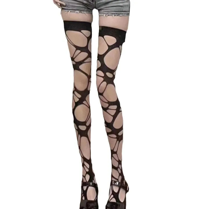 Сексуальные чулки с разбитым дырком черные тонкие колготки носки в стиле