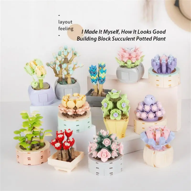 

Суккуленты, цветочный букет, строительные блоки, 3D модель, искусственные горшки, сборка своими руками, набор кирпичей, игрушки для детей, подарок, украшение для дома