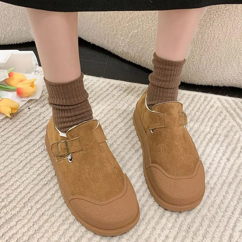 

Moccasin Shoes Casual Female Sneakers Loafers Fur Slip-on Shallow Mouth All-Match Round Toe Clogs Platform Moccasins Winter New