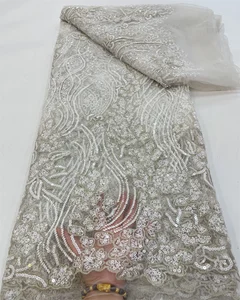 High-End Luxury French Embroidery Groom Lace Fabric African Nigerian With Sequin Fabric For Wedding Dress Party