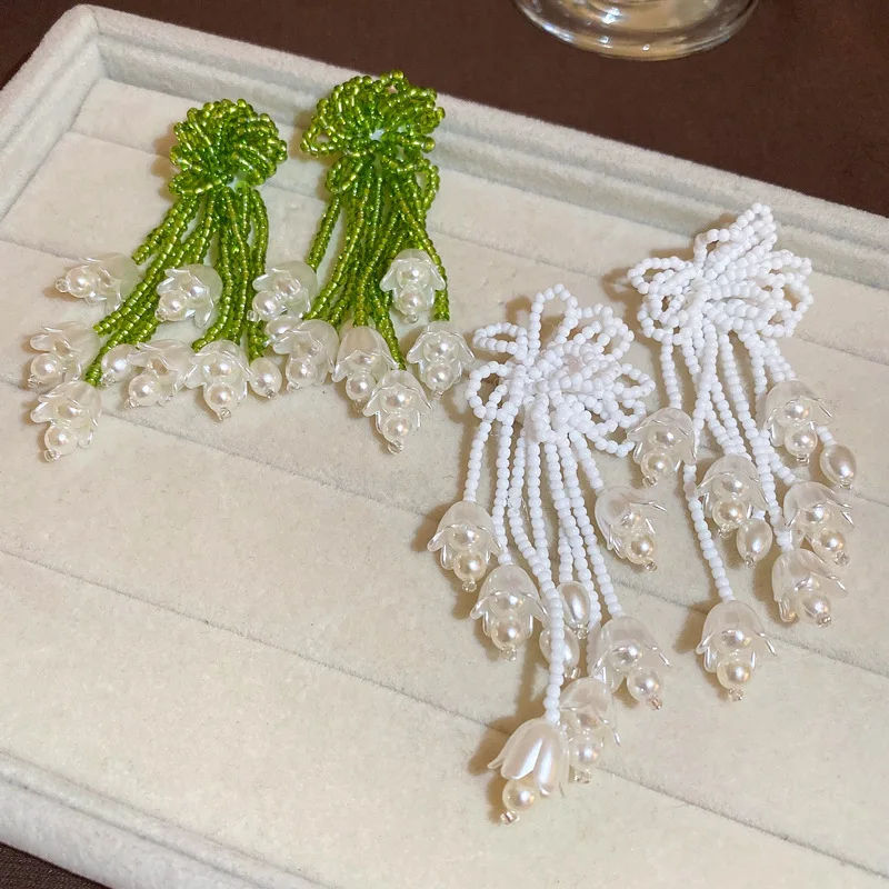 

SHMIK Women Girls Classic Trendy Design Lily Of The Valley Pearl Earrings Pins Fashion Elegant Lady Party Brooches Accessories