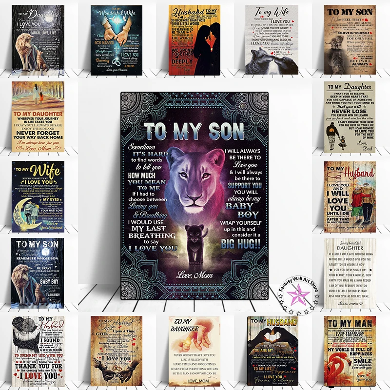 

Love Motivation Quotes Poster Animal Lion Canvas Painting Mom To Son wife To Husband hasband To Wife to Daughter Home Wall Decor