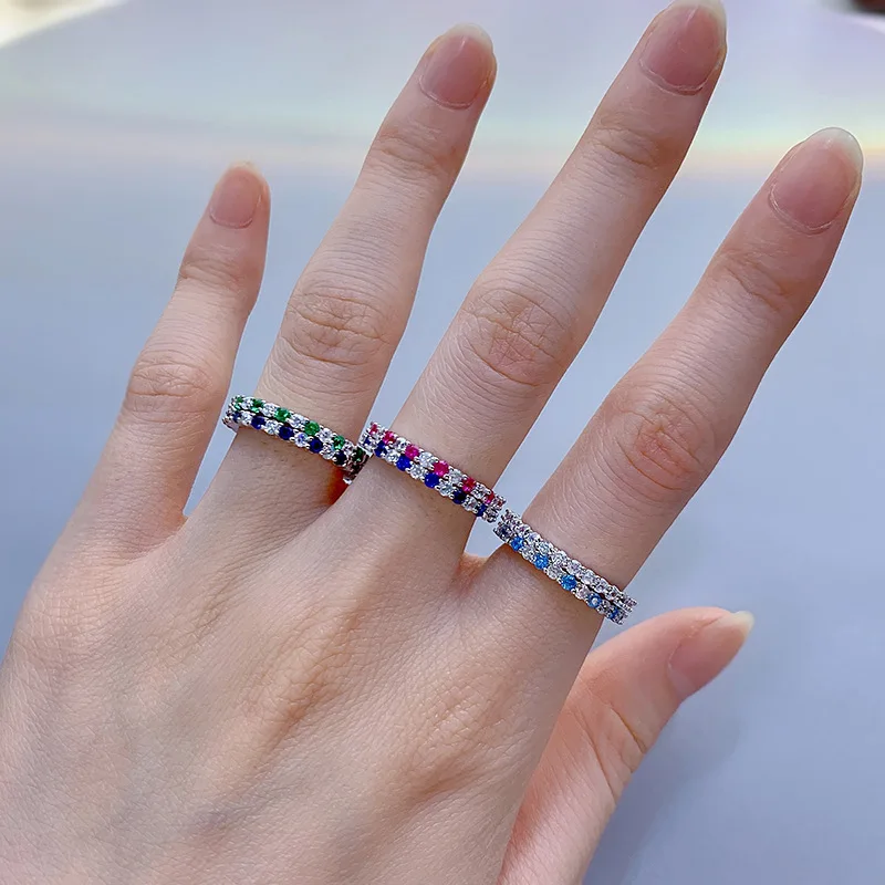 

S925 silver colored gem stones new design ring ins personality simple fine row diamond vintage finger ring