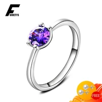 elegant women rings 925 silver jewelry accessories round amethyst gemstone finger ring for wedding engagement party wholesale