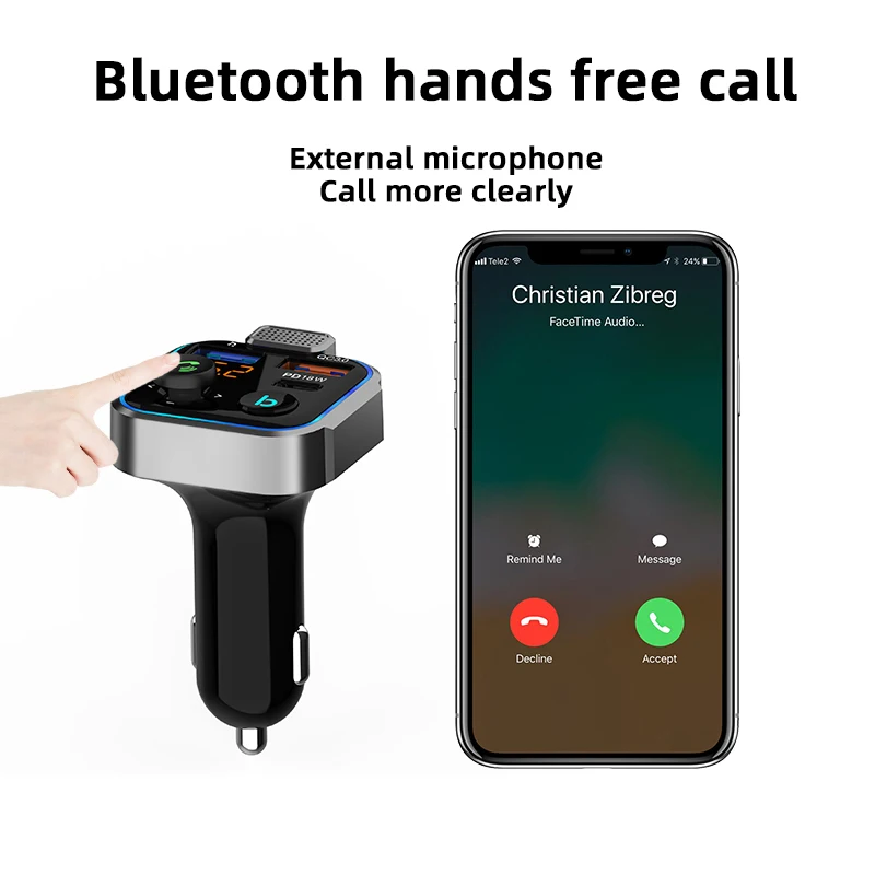 FM-трансмиттер автомобильный с поддержкой Bluetooth, 18 Вт, USB (art.: 3920be62cbee3) - 3920be62cbee3