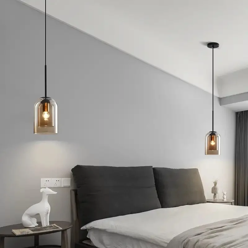 Nordic Industrial Bar Front Master Bedroom Bedside Chandelier Long Line Creative Personality Art Restaurant Glass Simple