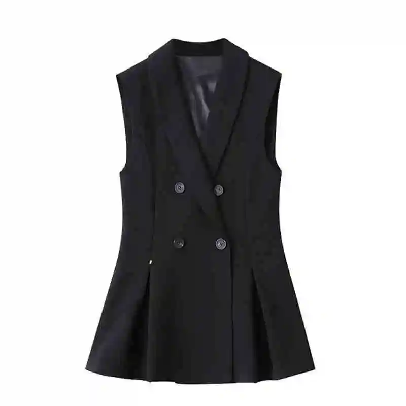 

Sleeveless Long Double Breasted Suit Jacket Women Korean Fashion Solid Color New Waistcoat Office Lady Blazer Vest 2023 T09