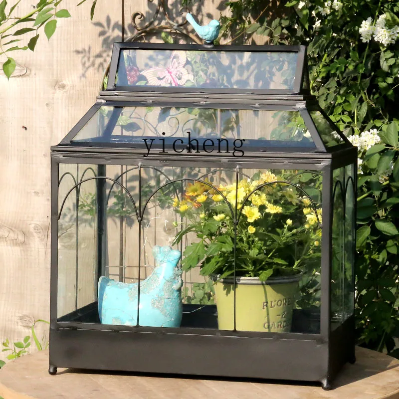 Zc металлическая стеклянная теплица подставка для цветов железный Балконный