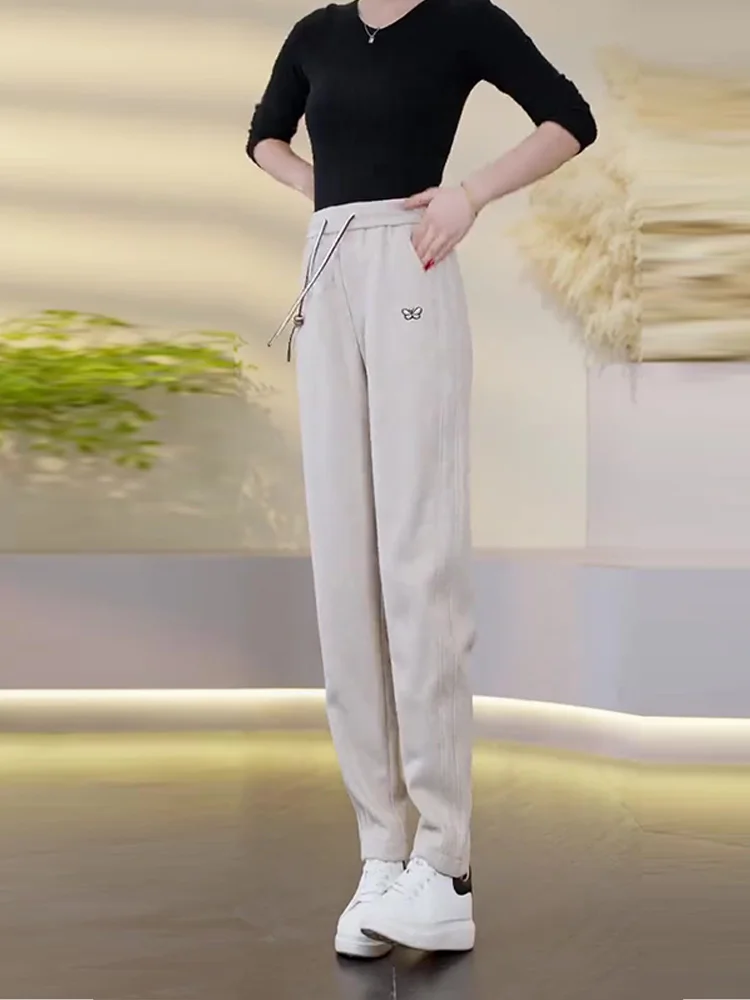 Спортивные штаны больших размеров женские осенне-зимние 2024 новые маленькие