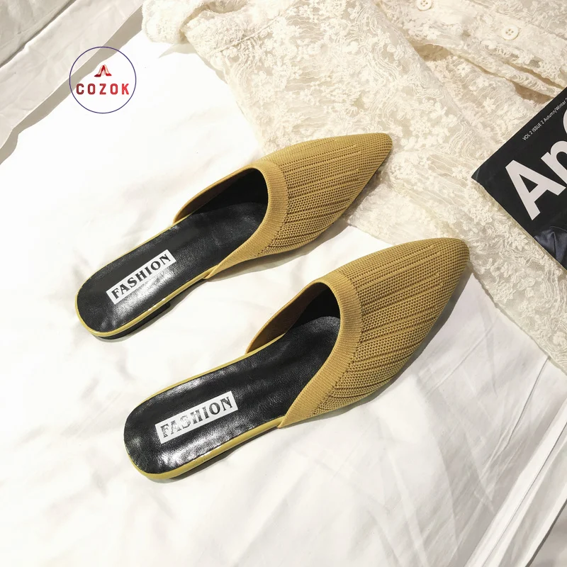 

2022 Simple Flat Bottom Pointed Toe Women's Shoes Summer New Fashion Outer Wear Baotou Large Size Half Slippers Women