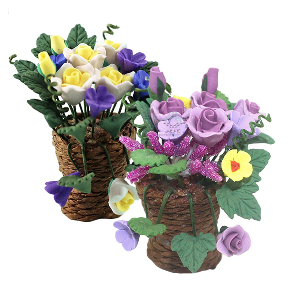

2Pcs Micro Landscape Clay Flower Adornments Bonsai Model Decors for Doll House