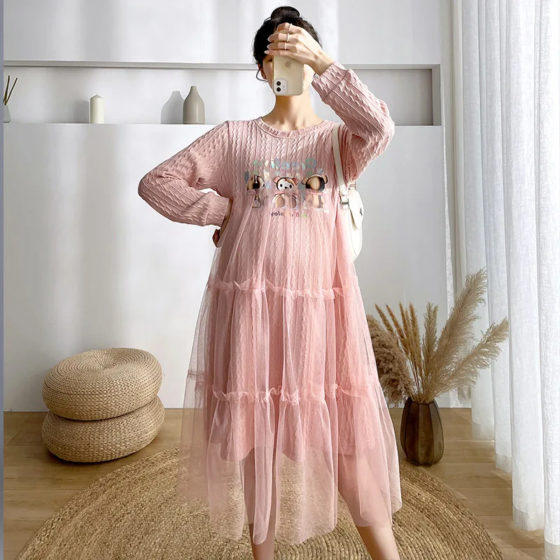 Зима 2022 милое свободное платье для беременных женское в стиле пэчворк с модным