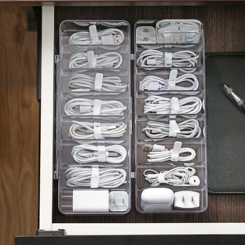 

Cable Storage Box Transparent Plastic Data Line Storage Container for Desk Stationery Makeup Organizer Key Jewelry Box Holder