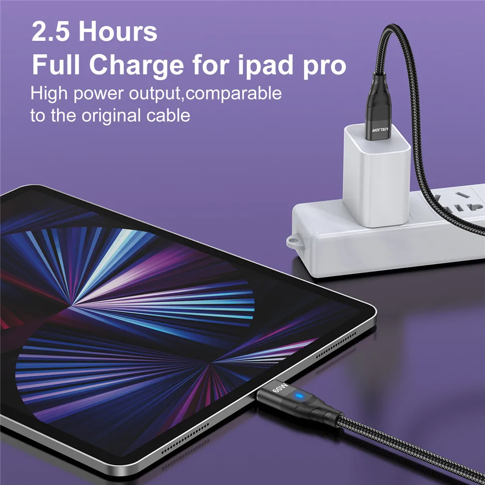 Магнитный кабель USLION с разъемами USB C и Type 60 Вт быстрая зарядка 3 0 PD для iphone Macbook iPad