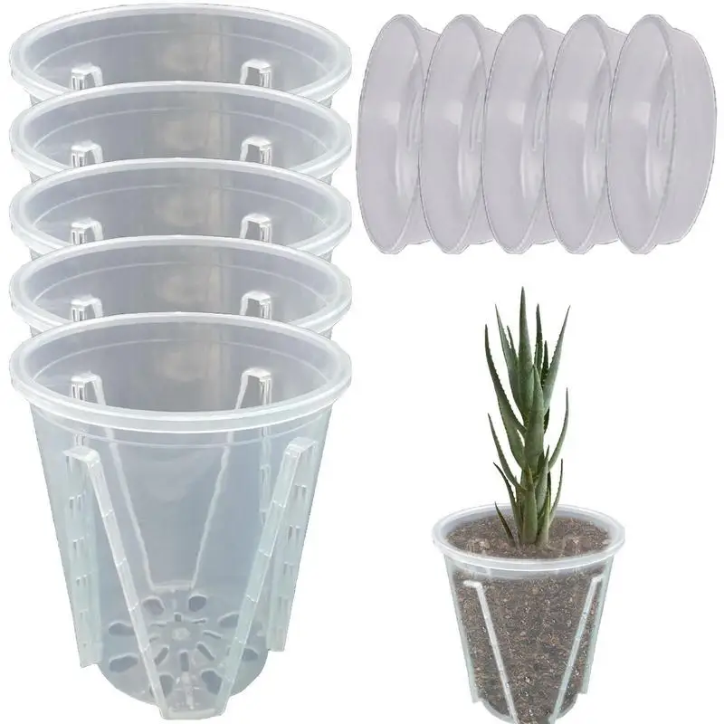 

Clear Flower Pot Planter Orchid Pot 14/16/18/21cm Durable Transparent Flower Pot Orchid Pot With Holes For Home Garden