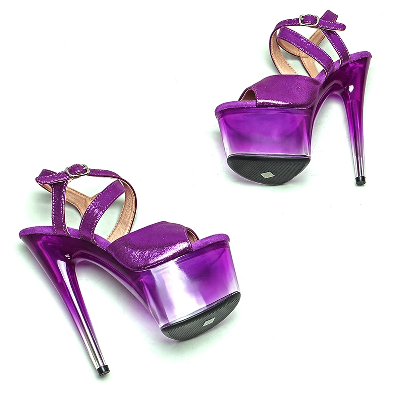 Leecabe 17CM/7Inch Purple color PU upper  Platform Sandals  party High Heels Shoes Pole Dancing Shoes