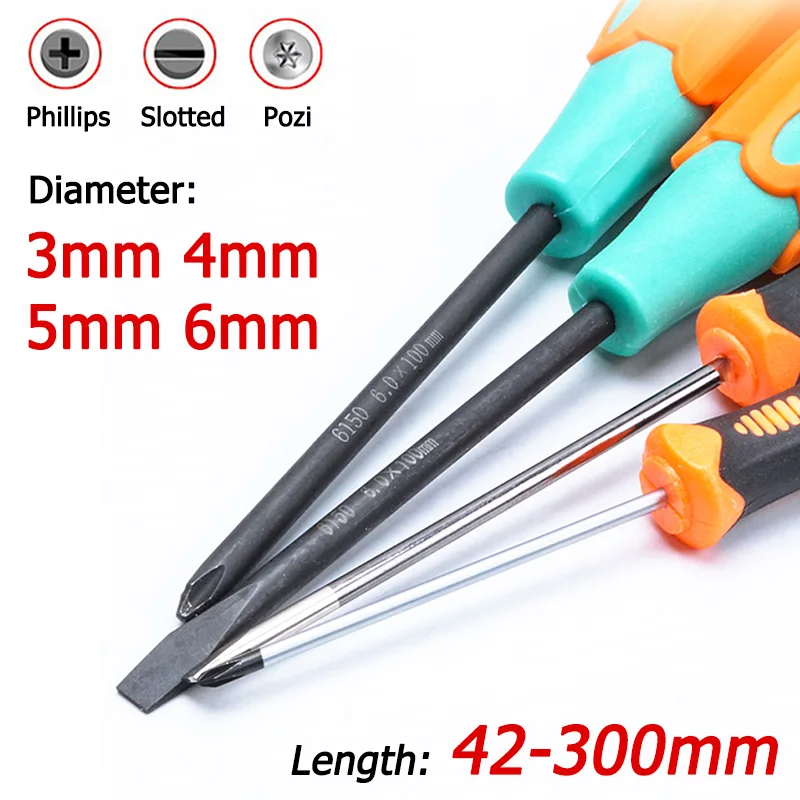

1pcs Diameter 3/4/5/6mm Slotted Cross Phillips Pozi Screwdriver With Magnetic Length 42-300mm Rubber Handle Repairing Hand Tools