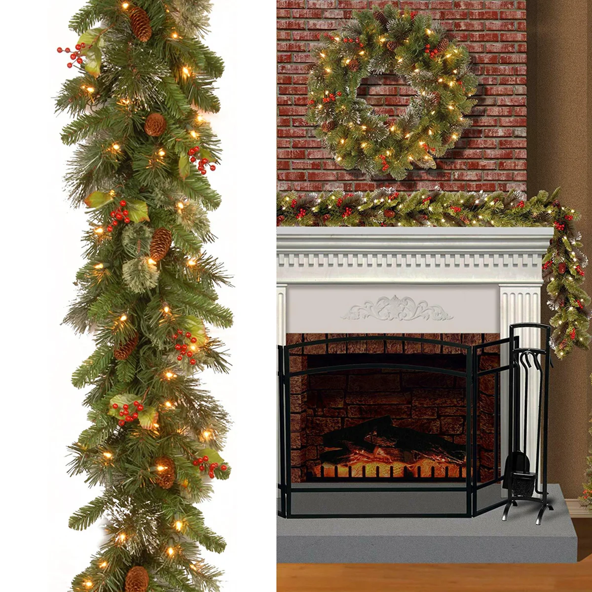 

6FT/9FT Christmas Red Fruit Illuminated Rattan PVC Lighting Fairy Pine Fireplace Stair Door New Year Party Decorative Garland