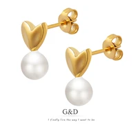gd luxury heart pearl earrings for women sweet gold color stainless steel earrings geometric stud earring girl party jewelry