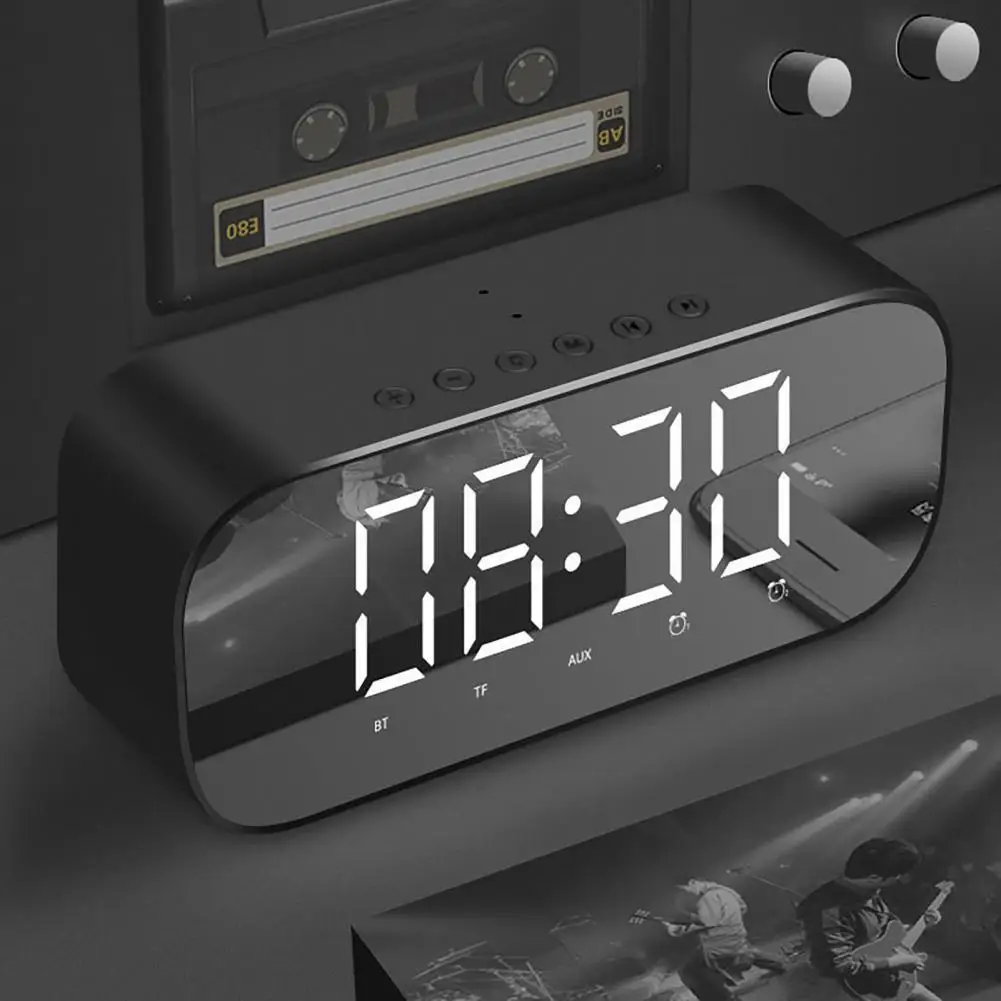 

Зеркальный ЖК-экран, двойной будильник, динамик, беспроводной Bluetooth-динамик, поддержка TF-карты