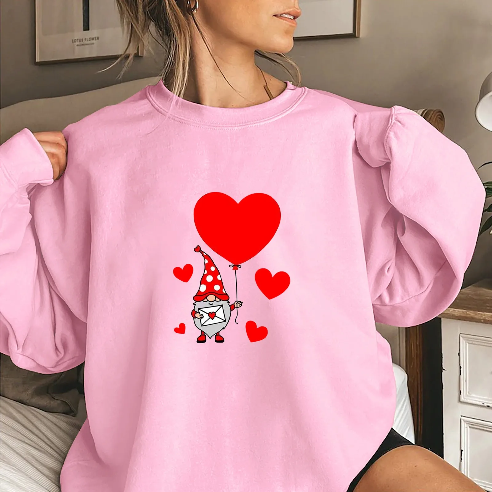 

Женское боди, блузка, Женский пуловер на День святого Валентина, с длинным рукавом, круглые, повседневные свитшоты для женщин, свитшот на мол...