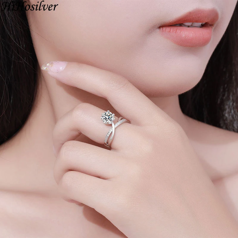 

HiHosilver 925 Silver Needle Ladies Fashion High-quality Jewelry Double Layer Intersect CZ Crystals Zircon Ring HS0181