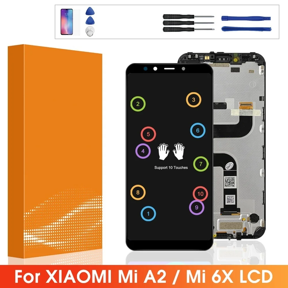 

Original Screen For Xiaomi Mi A2 MiA2 LCD Display Touch Screen Digiziter Assembly With Frame For Xiaomi 6X Mi6X LCD Screen