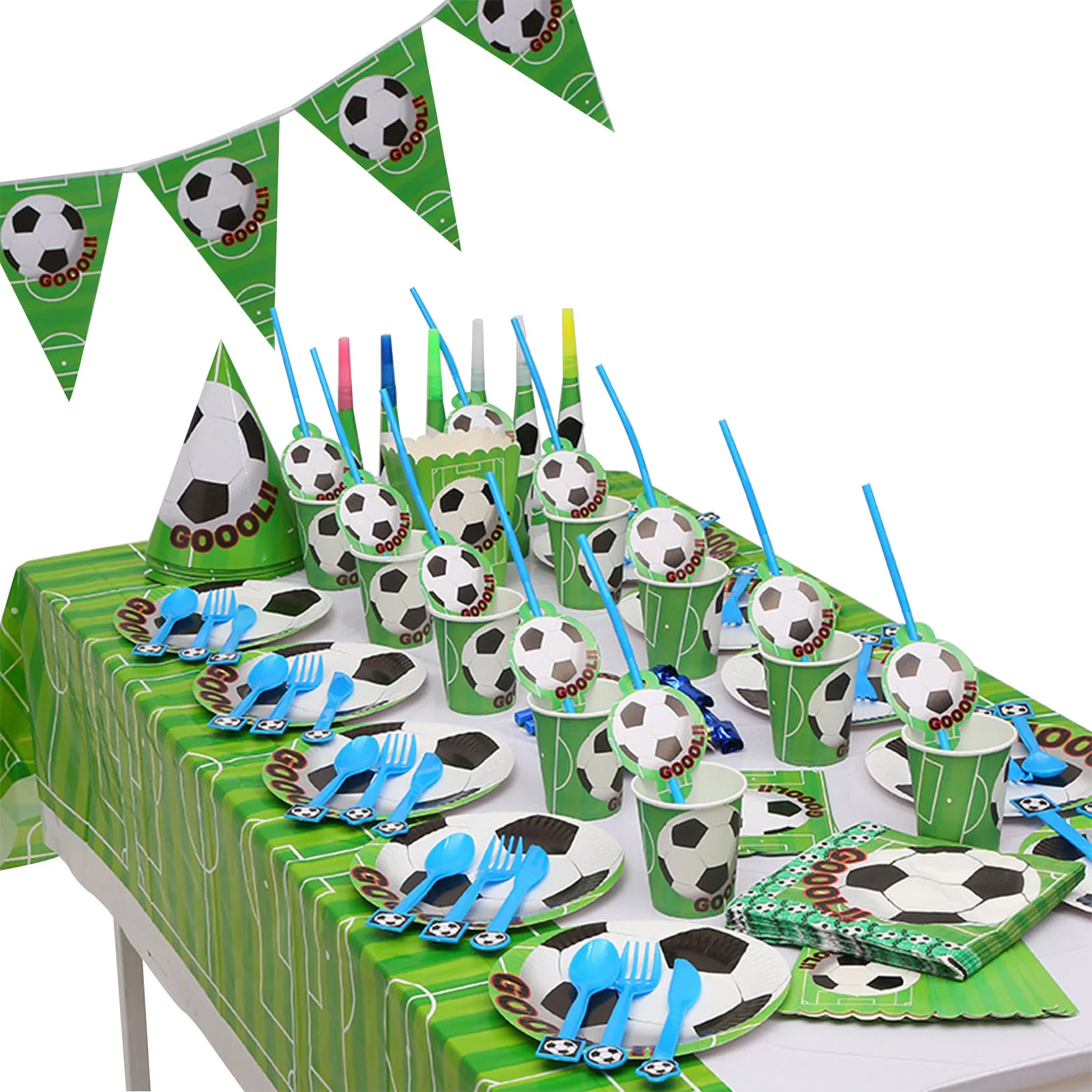 

Football Party Supplies Tableware Soccer Party Supplies 90Pcs Include Banner Tablecover Plates Napkins Cups Flatware Set