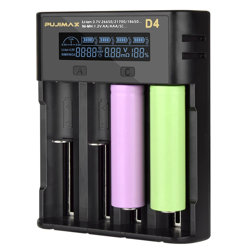 

VOXLINK 18650 Battery Charger 4-Slot LCD Independent Charging Batteries 21700 26650 14500 22500 lithium Battery Chargers Adapter