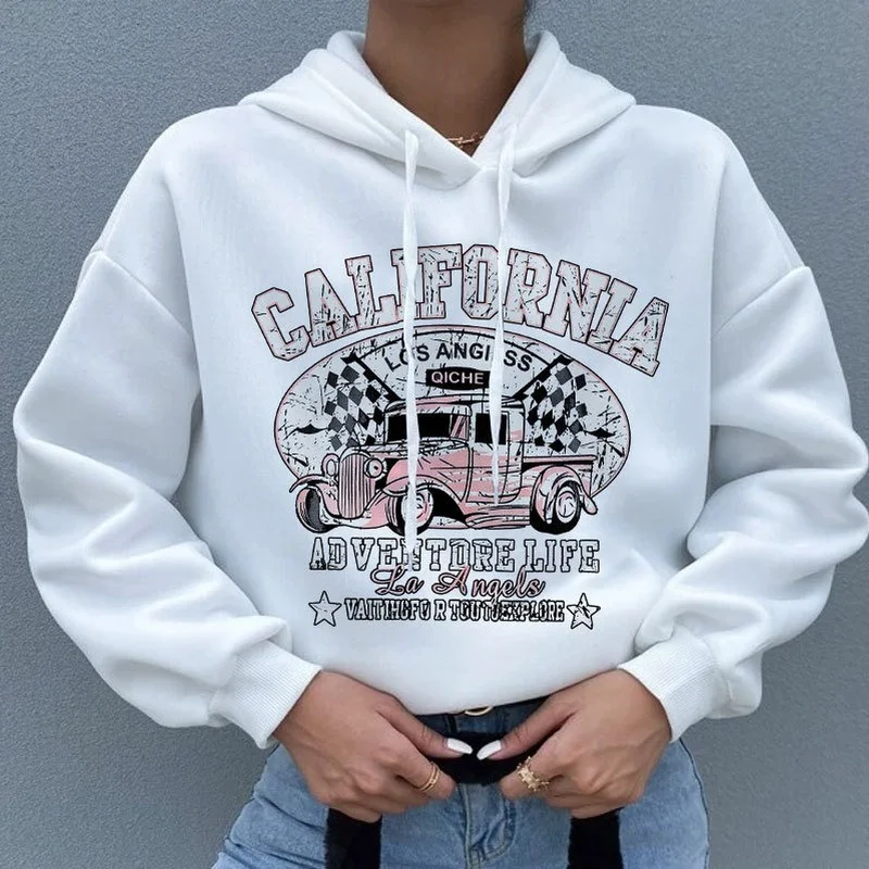 

2022 Harajuku Letters and Car Printing Women's Hoodie Women Oversized Loose Casual Long Sleeve Kawaii Clothing Aesthetic