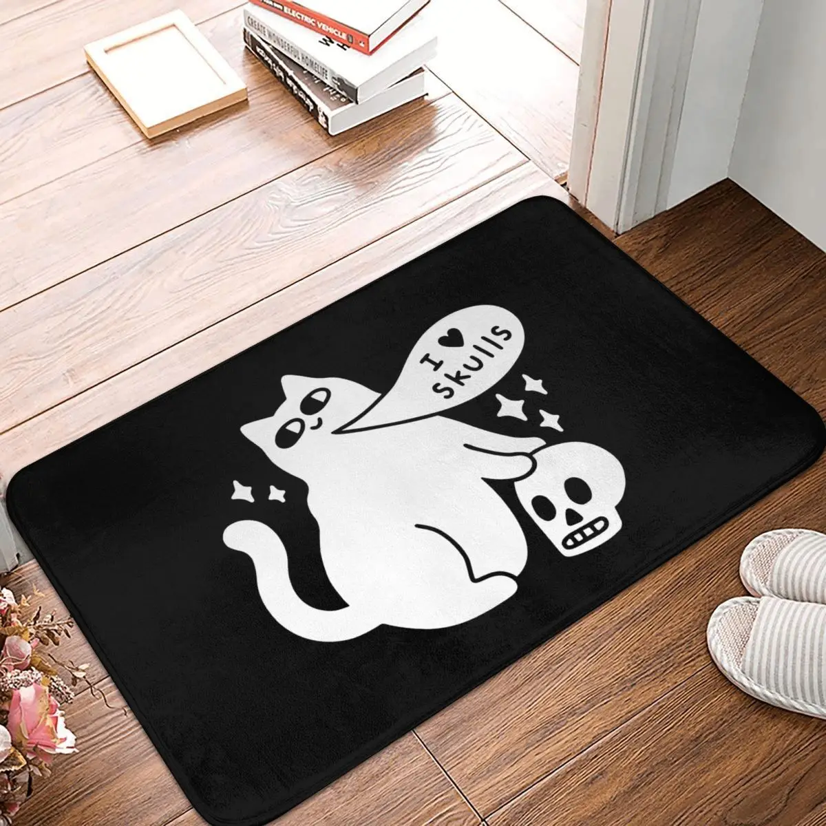 

I Loves Skulls Cat Kitchen Non-Slip Carpet Bones Skeleton Souls Living Room Mat Welcome Doormat Floor Decoration Rug