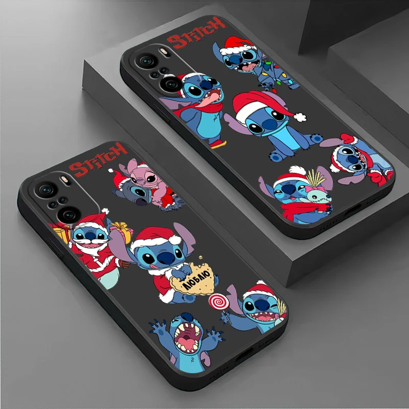 

Merry Christmas stitch Disney Phone Case For Xiaomi Redmi Note 11E 11S 11 11T 10 10S 9 9T 9S 8 8T 7 Pro Plus 5G Black Cover