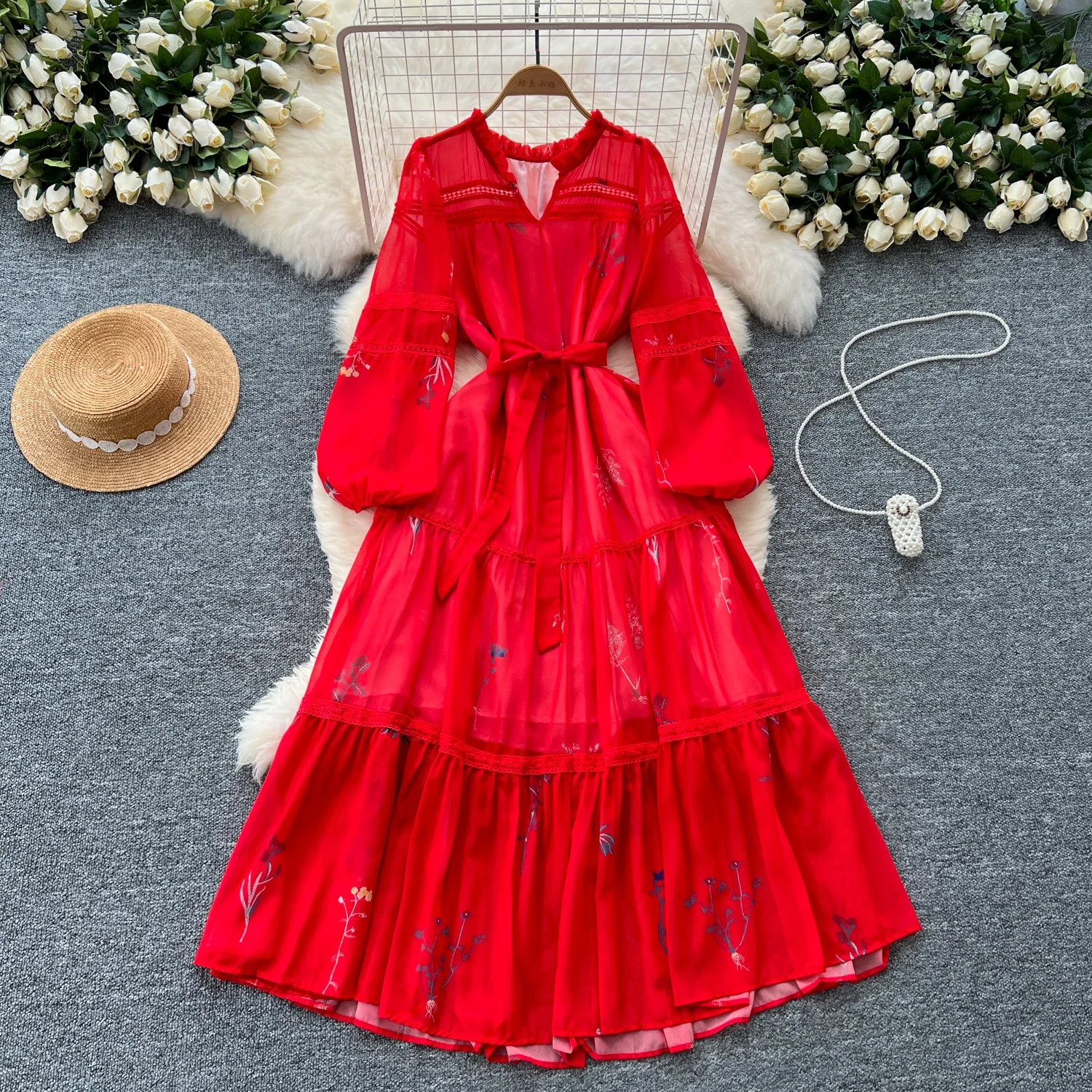 Женское винтажное шифоновое платье-трапеция элегантное платье с принтом