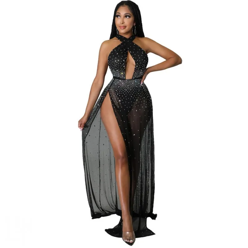 

Женское летнее платье макси с открытой спиной, модное прозрачное Сетчатое платье с открытой спиной