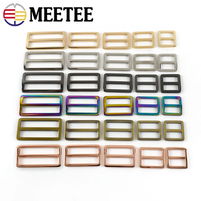 Meetee 10/30Pcs 19/25/32/38/50mm Bag Strap Buckles Metal Slider Tri Glide Adjust Belt Buckle Webbing Ring Hook Clasp Accessories