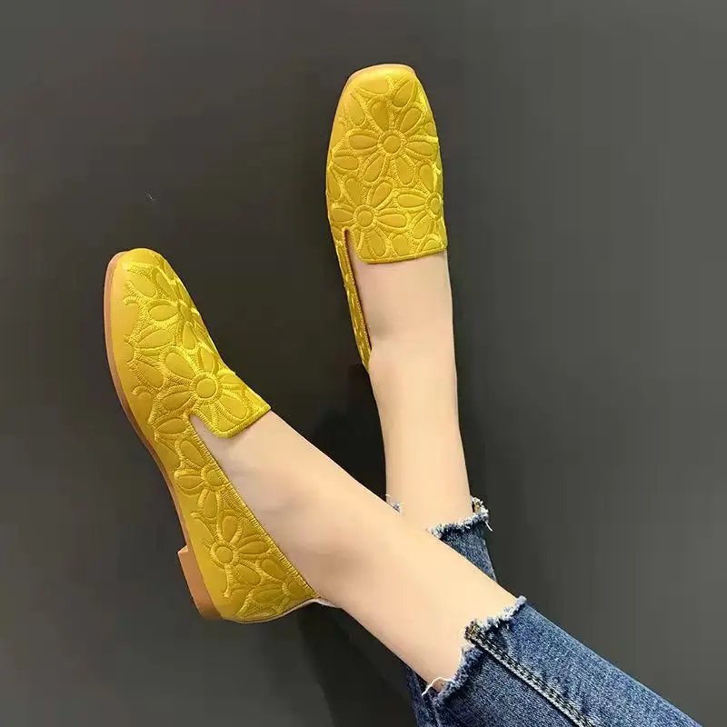 

Square Toe Autumn Shoes for Women Embroidery Designer Shoes Soft Slipon Loafers Moccasin Leisure Women's Ballet Flats 35-42