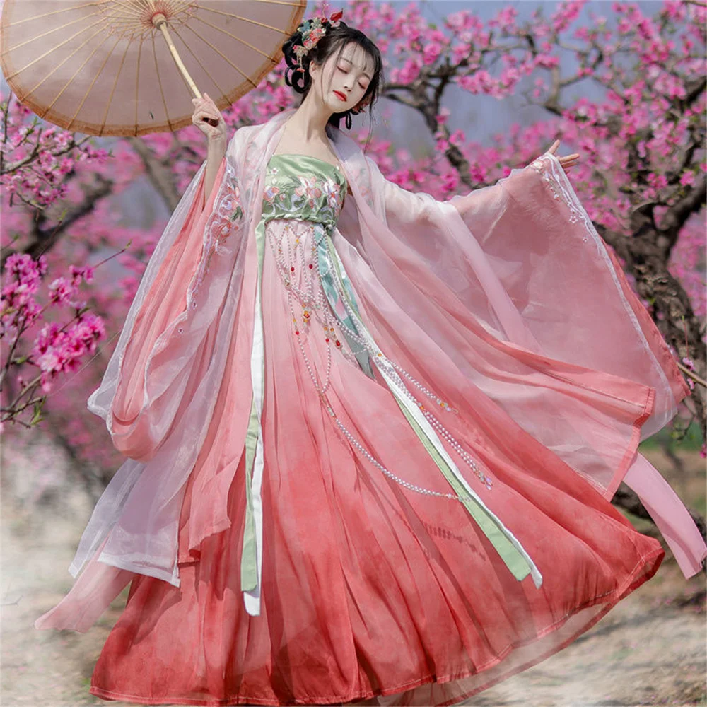 Красная роскошная женская рубашка Hanfu высокого качества с вышивкой в