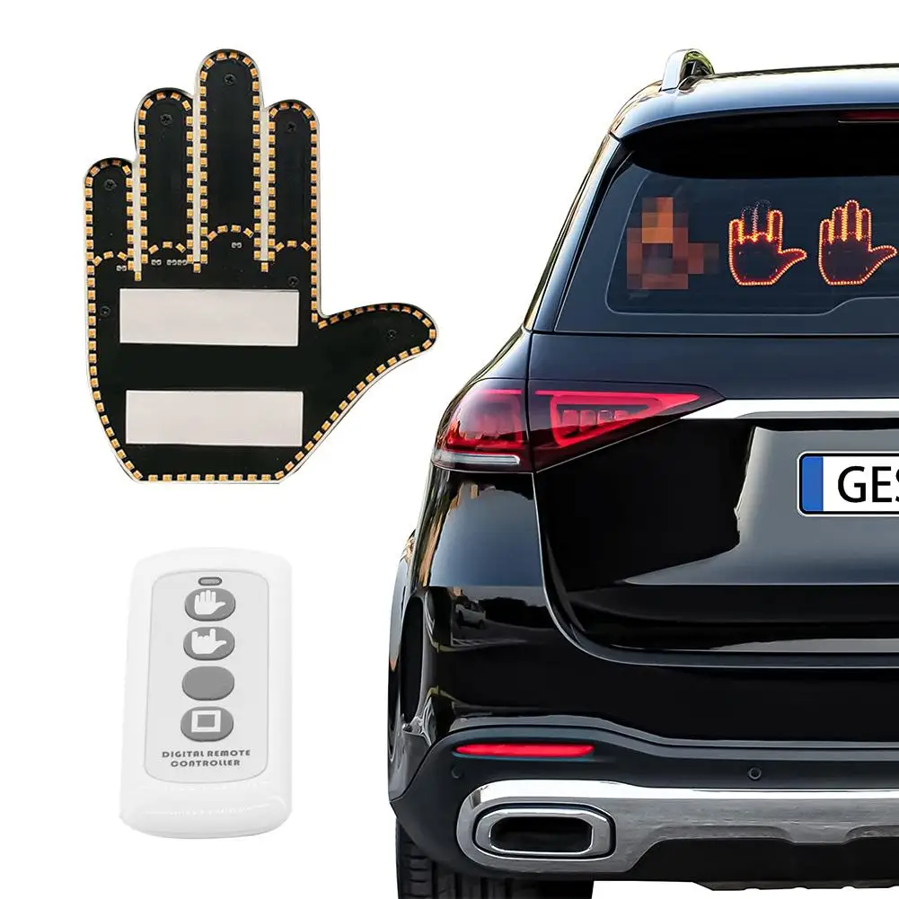 

Middle Finger Gesture Light with Remote Funny Finger Car Light Road Rage Signs Hand Lamp Sticker Glow Panel For car Window