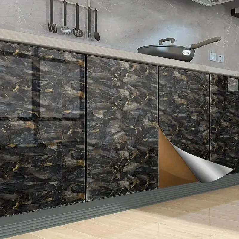 1 Рулон Самоклеящихся Обоев С Мраморным Узором Водонепроницаемые Кухонные