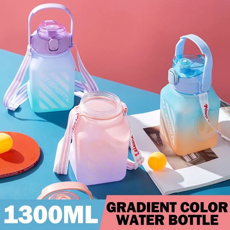 

1300ml Gradient Color Water Cup Large-Capacity Water Bottle Gym Sports Cup Portable Handle Fat Bucket Plastic Cup Sports Bottle