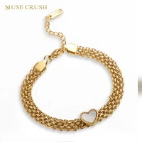 muse crush gold color stainless steel chain bracelet waterproof gold plated fashion heart charm bracelets for men women