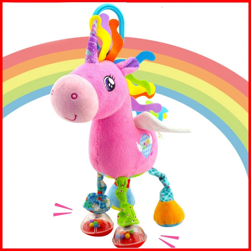 

New Arrival Soft Horse Animal Handbells Rattles Plush Infant Baby Development Handle Toys Hot Selling WIth Teether Baby Toy