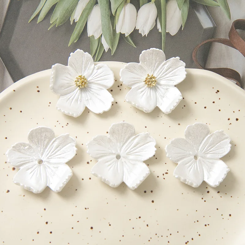 

5pcs Japanese-style imitation pearl tooth-shaped Resin Flower Crafts For DIY Jewelry Making Accessories