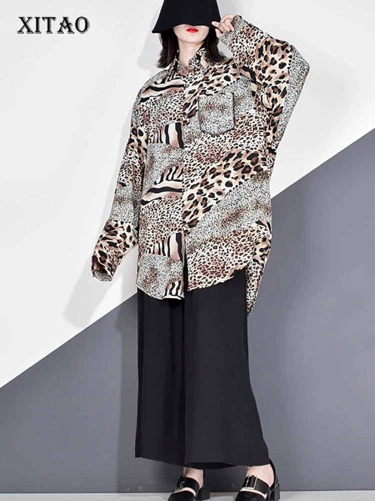

Женская Повседневная Асимметричная блузка XITAO, леопардовая модная Осенняя блузка с отложным воротником и длинными рукавами на пуговицах, ZLL3154