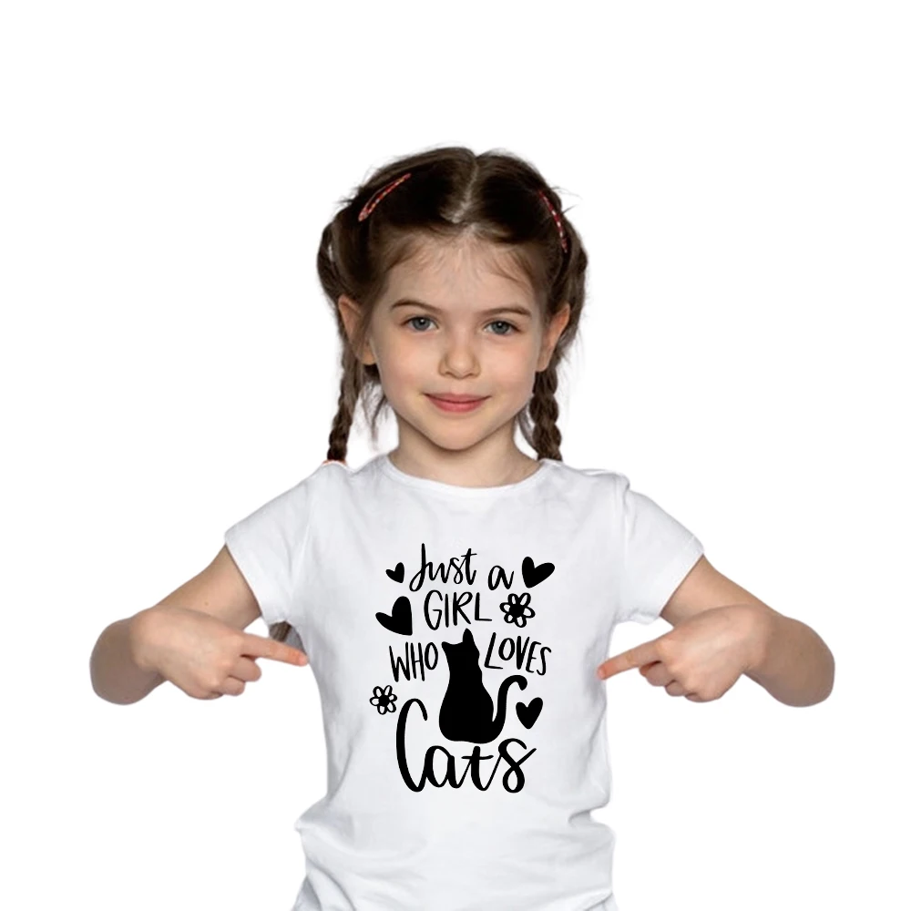 Cute just a girl who loves cats letter print cotton t Shirt Kids Shirt cat lover Shirts Kids Birthday Shirt toddler shirt