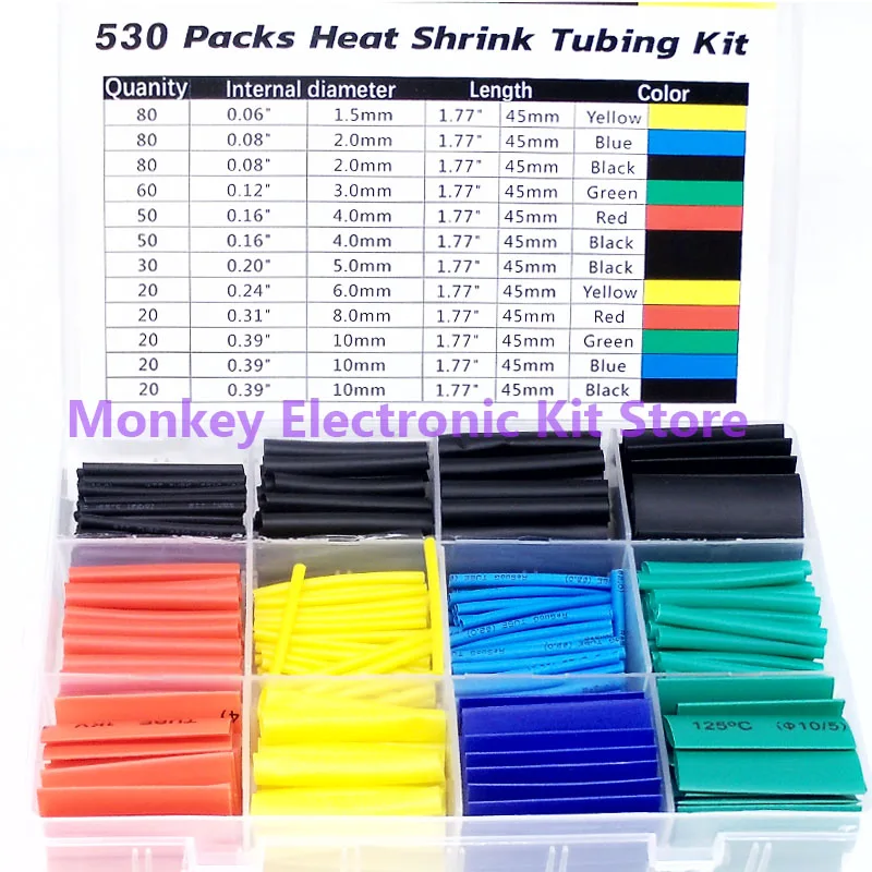530 шт. термоусадочные трубки изоляционные гибкие Термоусадочные Защитные для