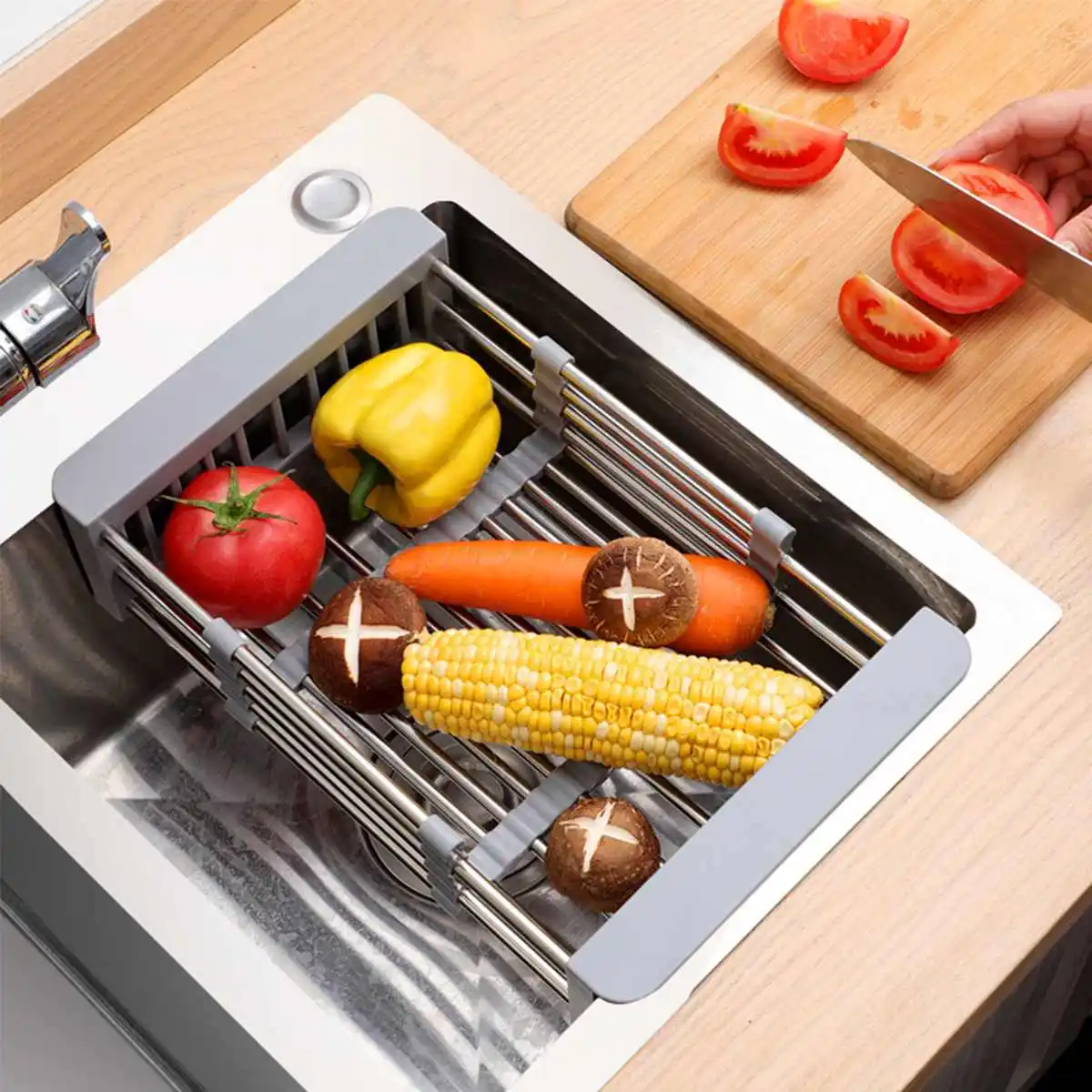 

Kitchen Sink Drain Basket Draining Shelf Stainless Steel Sink Sink Tableware Filter Dry Water Basket Retractable Sink