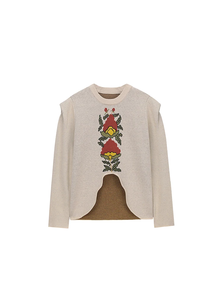 

Женский джемпер с круглым вырезом, вязаный пуловер с винтажным принтом, мешковатый пуловер с длинным рукавом и асимметричным зажимом, Осень-зима 2022