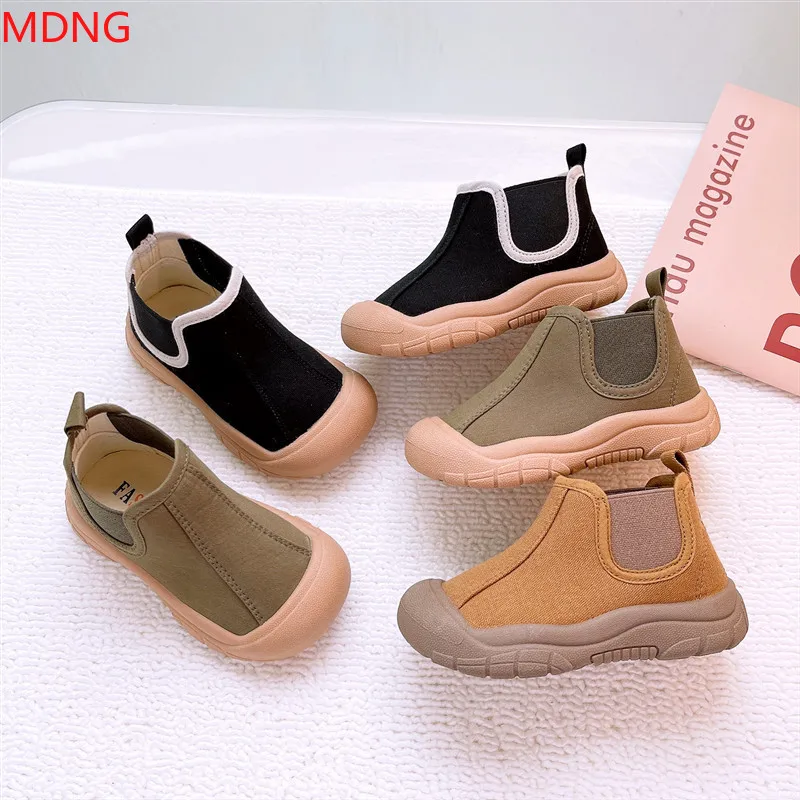 

Модная парусиновая обувь для девочек, детские короткие ботинки, осенняя новая Нескользящая повседневная обувь для мальчиков, Детские милые...