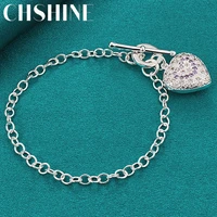chshine 925 sterling silver zircon heart pendant bracelet for women wedding charm engagement fashion jewelry